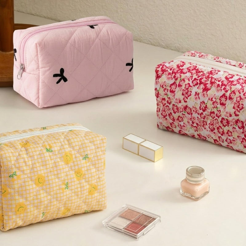 TenKa 10 Pcs Quilted Makeup Bags Bulk, Premium Floral Cosmetic Bag Bridesmaid Gifts, Cute Coquette Travel Pouch Organizer-Sweet Style Sweet Style