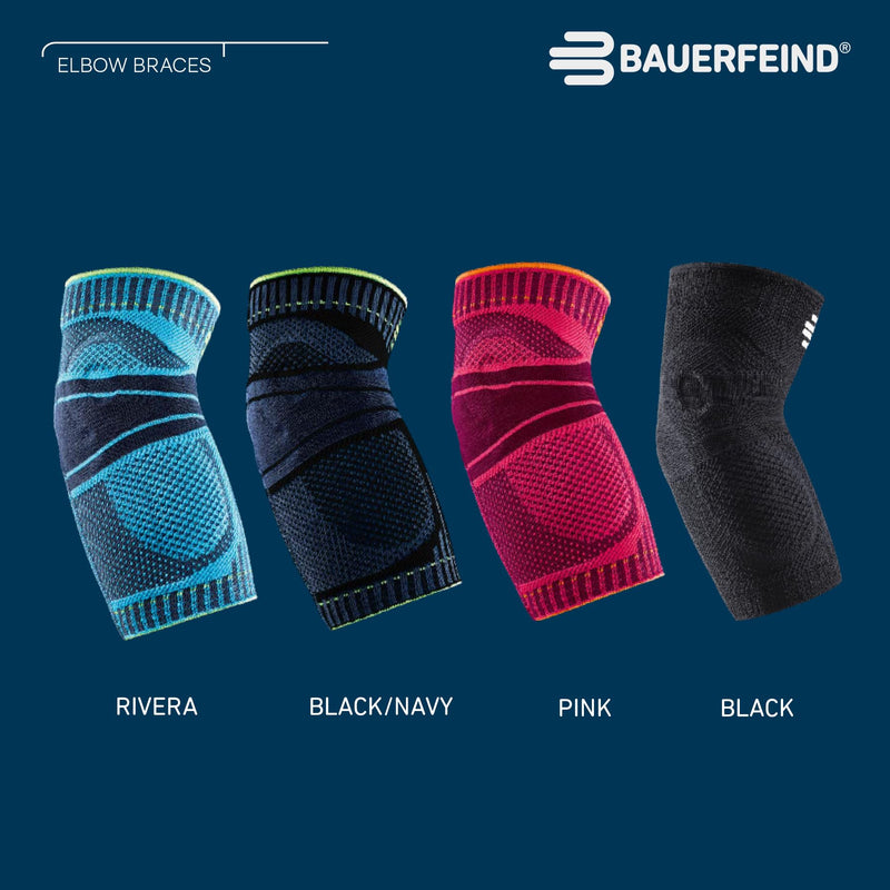 [Australia] - Bauerfeind Sports Elbow Support - Elbow Brace for Pain Relief and Support - Pads for Enhanced Comfort - Targeted Compression - Lightweight & Durable - Black/Navy, Small 