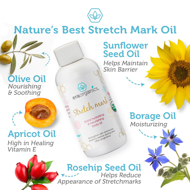 [Australia] - Era Organics Organic Stretch Mark Oil for Pregnancy - Extra Moisturizing Belly Oil for Pregnancy - Pregnancy Oil to Prevent Stretch Marks - Pregnancy Must Haves 