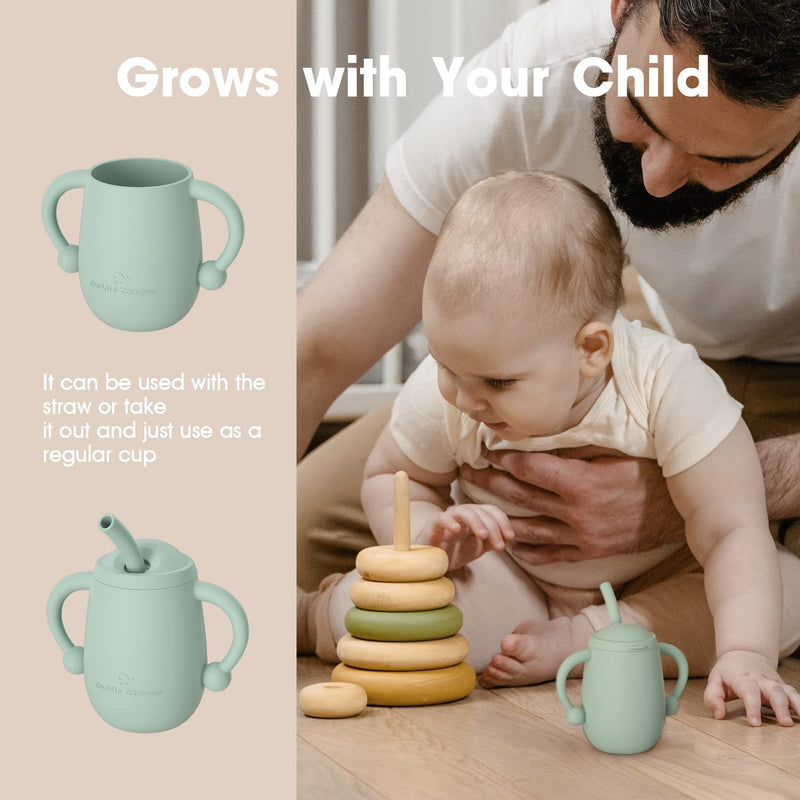 [Australia] - Cuddle Campus Pack of 2 Silicone Baby Training Cup, Shatterproof Toddler Sippy Cups with Straw, Open Cup for Baby, 6+ Months 4 Oz, Boothbay Boothbay Gray+Sage 4 OZ 1 Count (Pack of 1) 