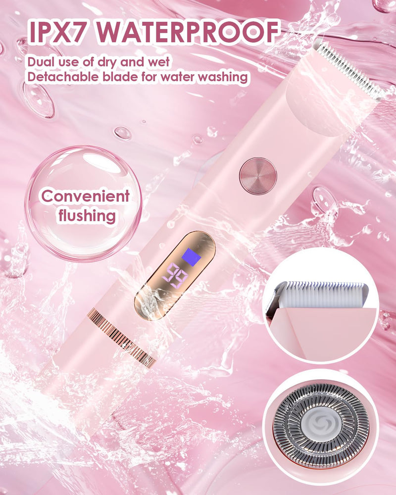 [Australia] - Bikini Trimmer for Women, 2-in-1 Women Electric Shaver, Type-C Rechargeable Pubic Hair Shaver Wet & Dry Waterproof, Dual Head Body Hair Remover for Sensitive Skin 