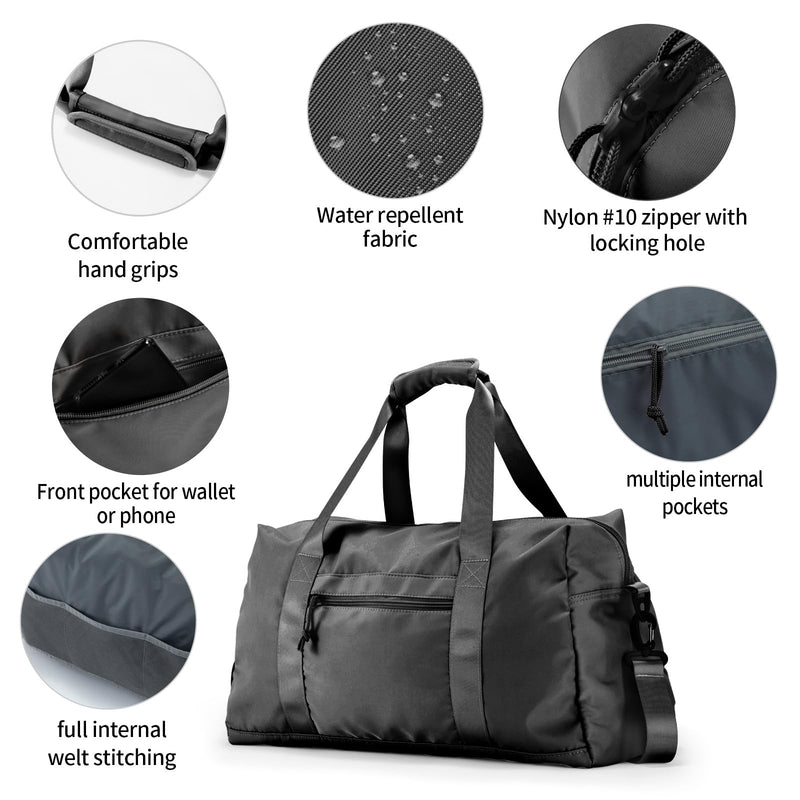 Travel Duffle Bag,Sport Gym Bag for Men And Women with Wet Pocket,Weekender Bag Carry On Tote Bags for Airplane (Black, M) Black