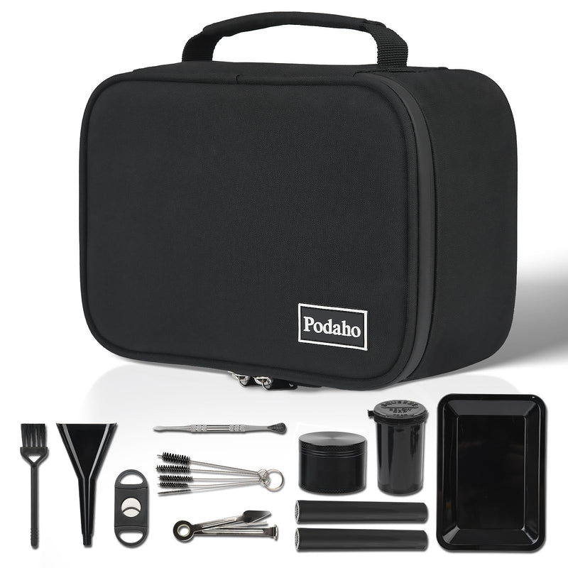 PODAHO Black Travel Odorless Bag with 10PCS Accessories, Portable Smell Proof Box Case with Lock, Great Gift for Friends.