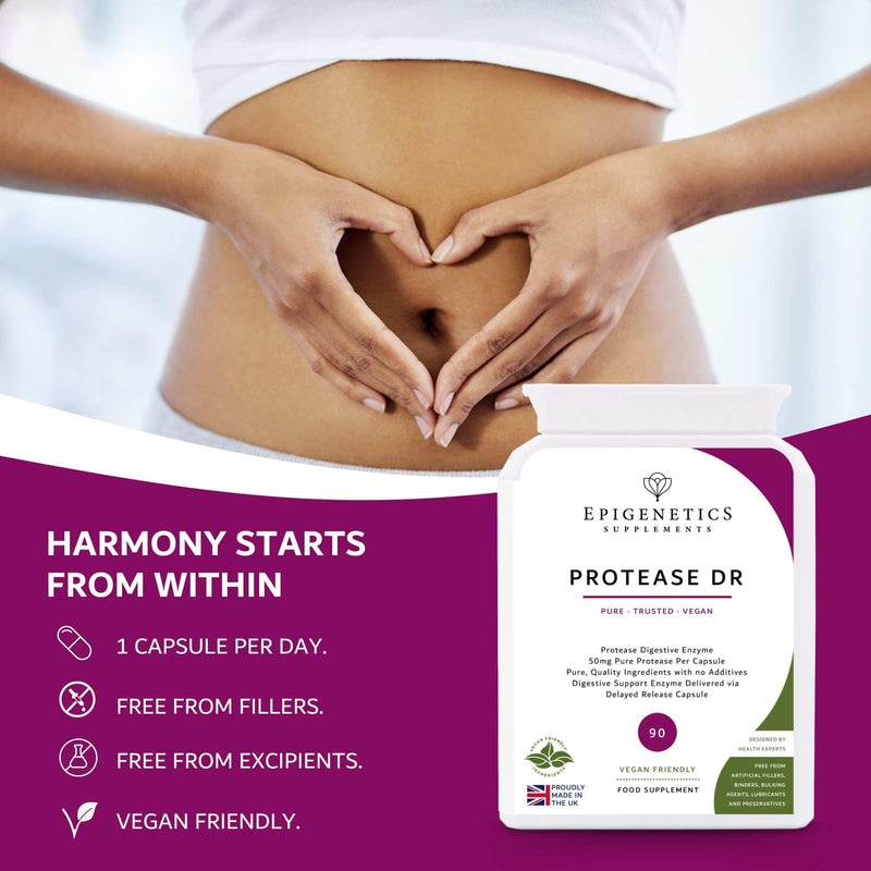 Protease Delayed Release (DR) 50mg | Digestive Support Enzymes | 90 Vegan Friendly Capsules for Digestion UK Made | Long 3 Month Supply