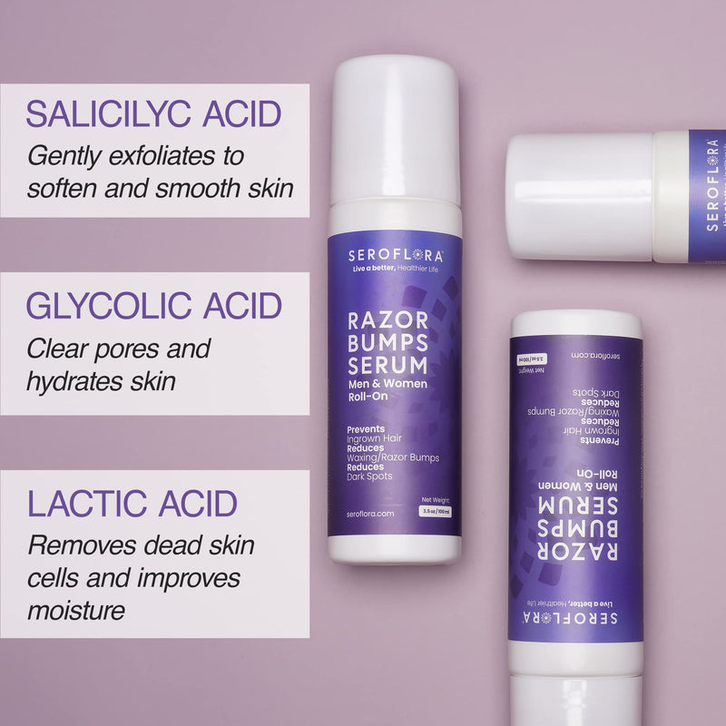 [Australia] - Seroflora Razor Bumps Treatment for Women - Ingrown Hair Treatment - Razor Bump for Bikini Area - After Shave & Waxing - Roll-On-Face, Legs, Body (3.5floz) 