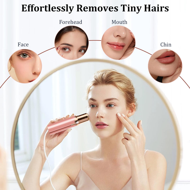 [Australia] - Facial Hair Removal for Women, Portable Painless Hair Remover Device, Rechargeable, with 4 Replacement Heads, for Face, Upper Lip and Chin Pink 