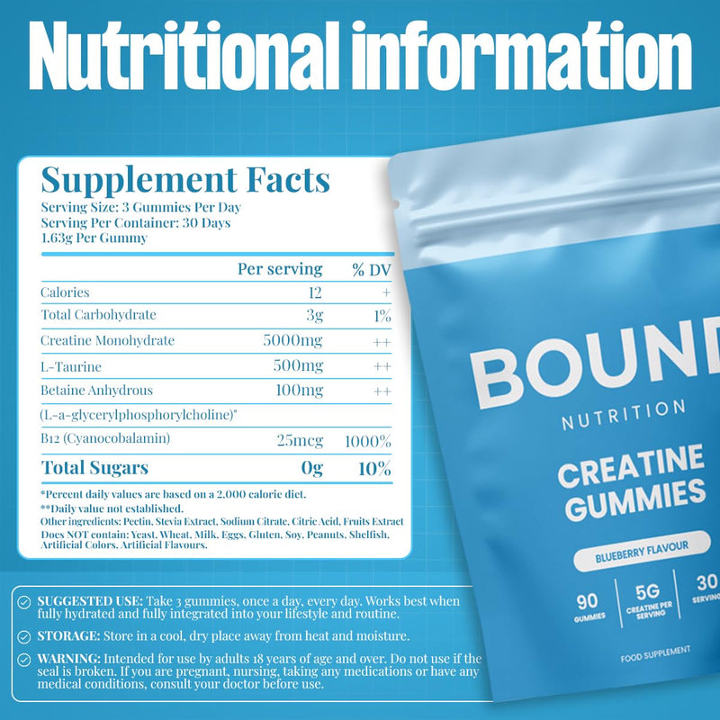 Creatine Gummies 5000mg - 90 Gummies, Pre Workout Muscle Recovery Supplement for Women & Men, Creatine Monohydrate, B12 & L-Taurine - Vegan, 1 Month Supply (Blueberry) 90 count (Pack of 1)