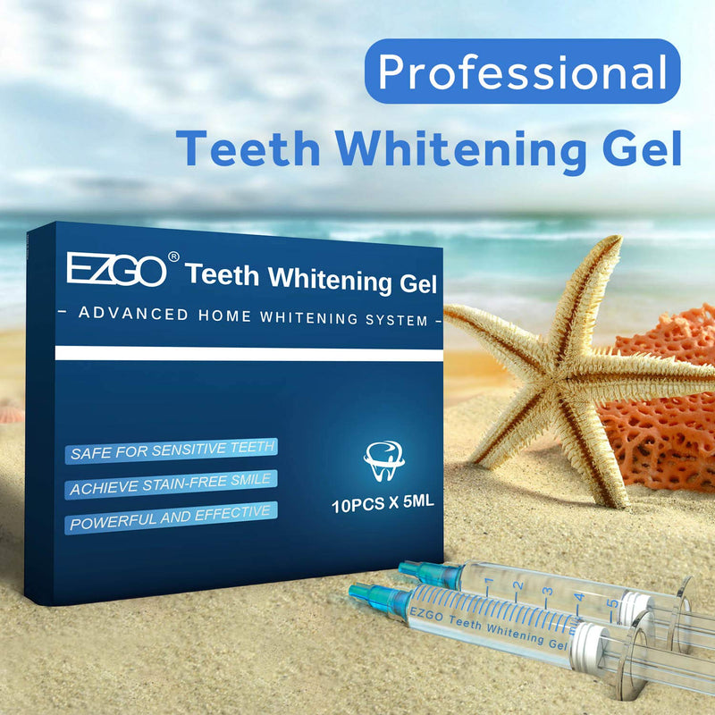 EZGO 10 Pack Teeth Whitening Gel Refills 22% Bleaching Gel, No Sensitive Teeth Whitener, Great for Sensitive Tooth Whitening, Carbamide Peroxide Teeth Whitening Gel, Mint Flavor (10X 5ML) 10*5ml