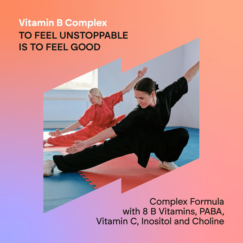 Vitamin B Complex + Vitamin C - High Dosage - 8 Vitamins B C Inositol Choline PABA - Complete Vitamin B Complex B1 B2 B3 B5 B6 Biotin (B7) Folic Acid (B9) B12-90 Capsules Nutralie