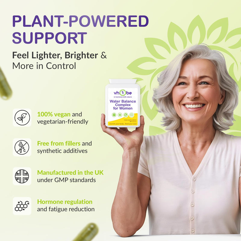 Water Balance Complex for Women - Water Tablets for Swollen Legs & Ankles - Natural Bloating & Fluid Retention Relief - Anti Bloat Detox & Electrolyte Balance - 90 Vegan Capsules