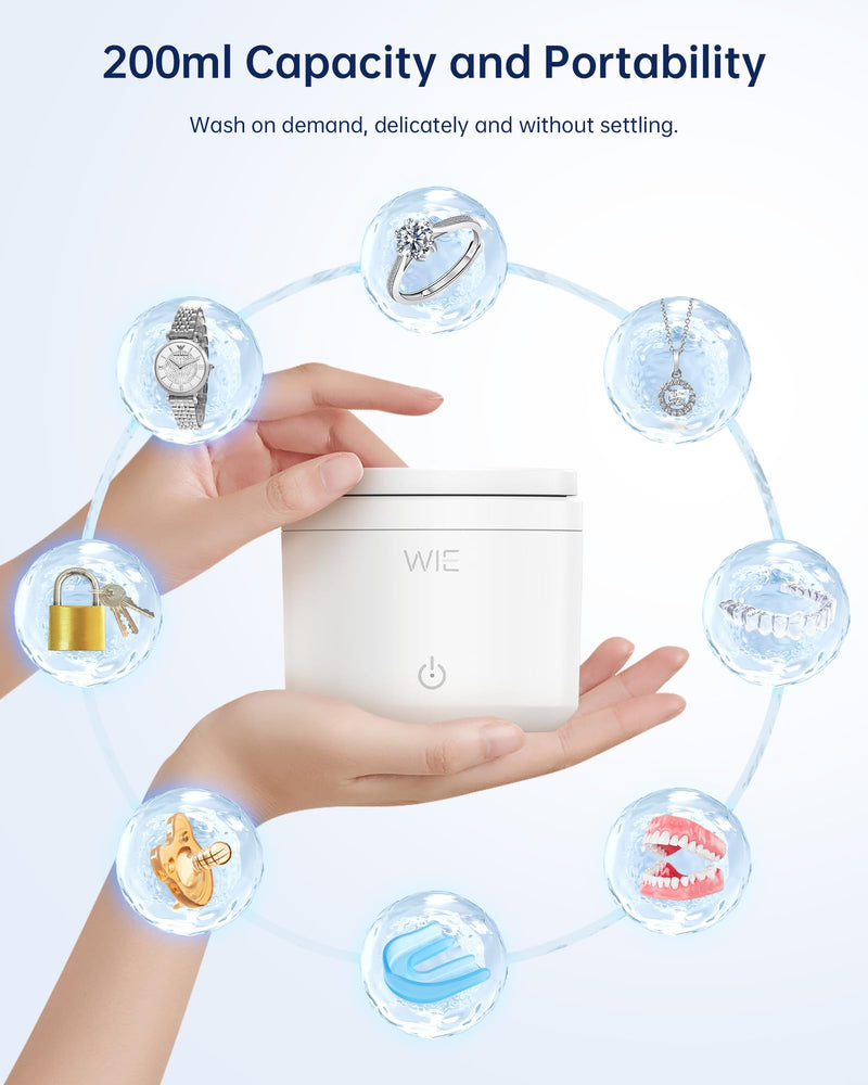 [Australia] - Ultrasonic Retainer Cleaner Machine, 48kHz Retainer Cleaner for Dentures, Night Mouth Guards,Jewelry Cleaner, Aligner, Toothbrush Head, 200ML Portable UV Retainer Cleaning Pod - 2 Modes,White White 
