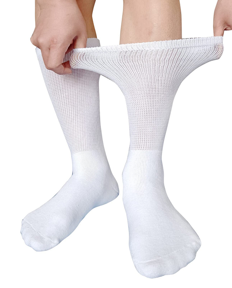 [Australia] - Men Diabetic Socks Extra Wide Non Binding Crew Sock Cushioned Moisture Wicking Socks Loose Top Edema Thick Ankle 3 Pairs One Size A-white (3 Pairs) 