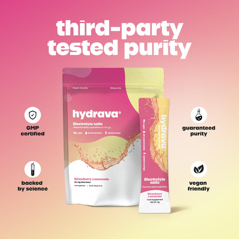 Electrolyte Sachets | 30 Pack | Sugar Free Electrolytes with Sodium, Magnesium, Vitamin C & More | Rehydration Powder with All Natural Flavours and Zero Sugar | Strawberry Lemonade