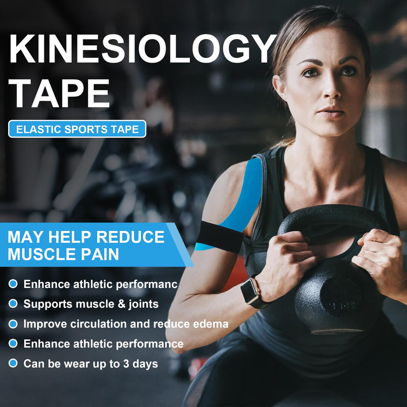 [Australia] - Kinesiology Tape 6 Rolls, Waterproof Kinetic Tape Muscle Tape for Injured Muscle Recovery & Joints Support, 2 Inch x 16.4 Feet Roll (Beige, Black, Blue) Beige, Black, Blue 