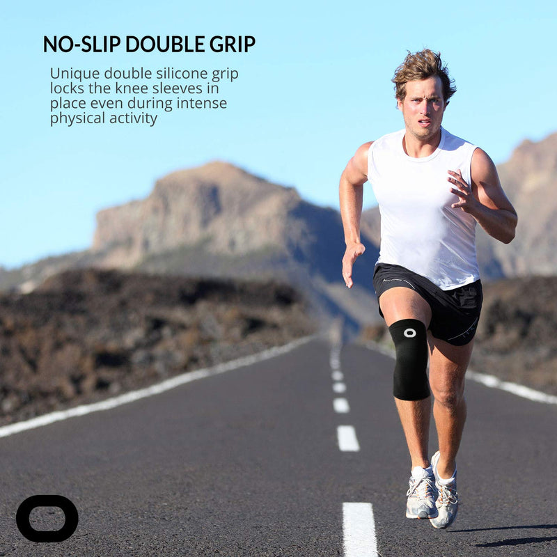 [Australia] - Crucial Compression Knee Sleeve (1 Pair) - Best Knee Braces for Knee Pain for Men & Women - Non-Slip Knee Support for Running, Weightlifting, Basketball, Gym, Workout, Sports Medium (18.0-20.0") Measure 3" Above Kneecap Black 
