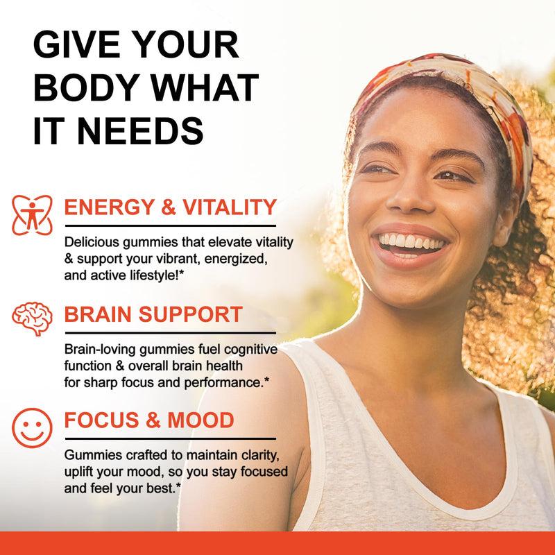 Vitamin B Complex Gummies for Women & Men - All B Complex & B12 - 60 Gummy | Vitamin B12, B1, B2, B3, B5, B6, B7 & B9 with Vitamin C & Choline - Energy & Immune Support* - Vegan, Peach Flavor 60 Count (Pack of 1)