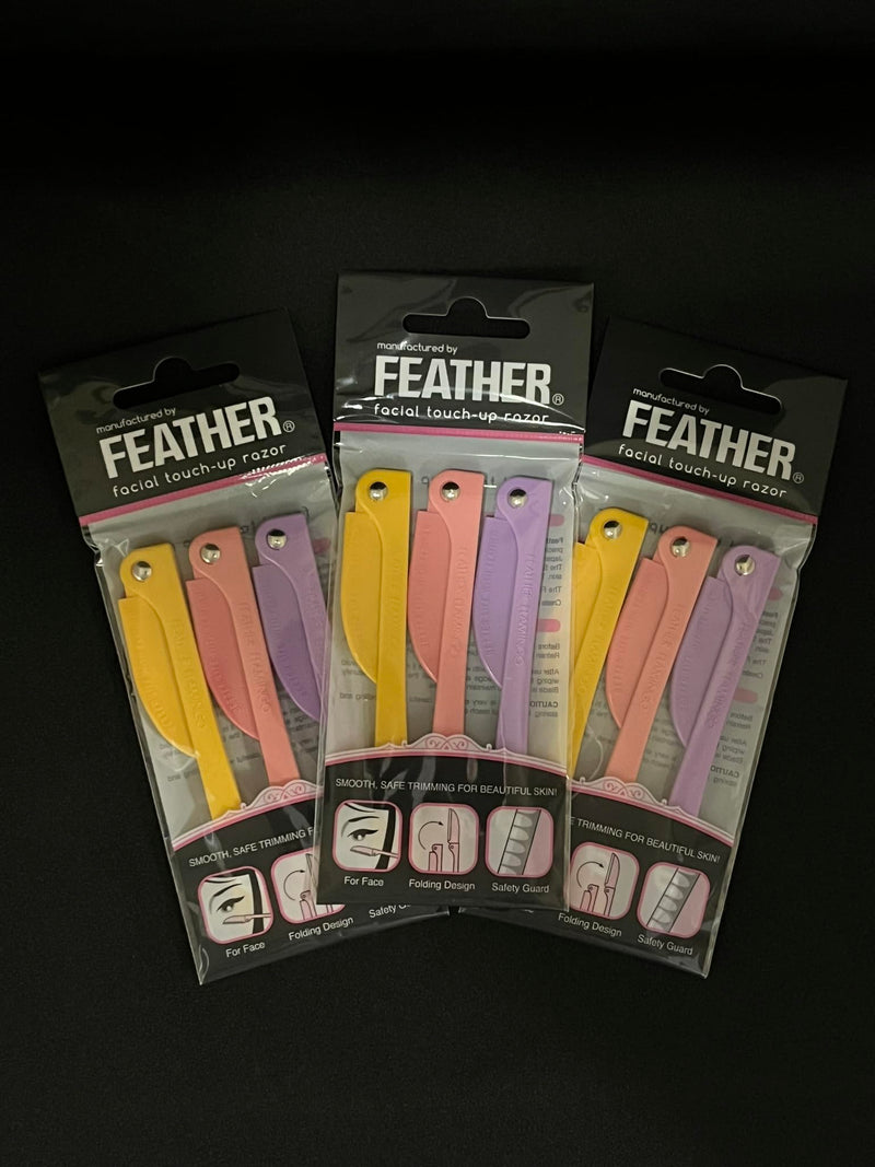 [Australia] - Feather Flamingo Facial Touch Up Stainless Steel Razor for Eyebrow and Face Hair Removal - 3 Pack | Foldable and Long-Lasting 