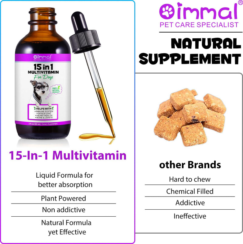 Dog Multivitamin - 15 in 1 Multivitamin Drops for Dogs, Dog Vitamins with Glucosamine Cranberry Supports Joint & Digestion, Skin & Coat, Pets Supplements for Dogs of All Ages, Bacon Flavor - 2 Fl Oz Purple-15 in 1 Multivitamin - PawsPlanet Australia