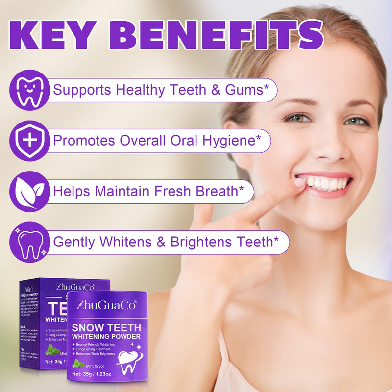 [Australia] - Teeth Whitening Powder - Snow Teeth Whitening Powder with Pap+ Formula, Peroxide-Free, No Sensitivity & Enamel Safe - Removes Coffee, Tea, Wine, Tobacco & Food Stains - 35g | 1.23oz 