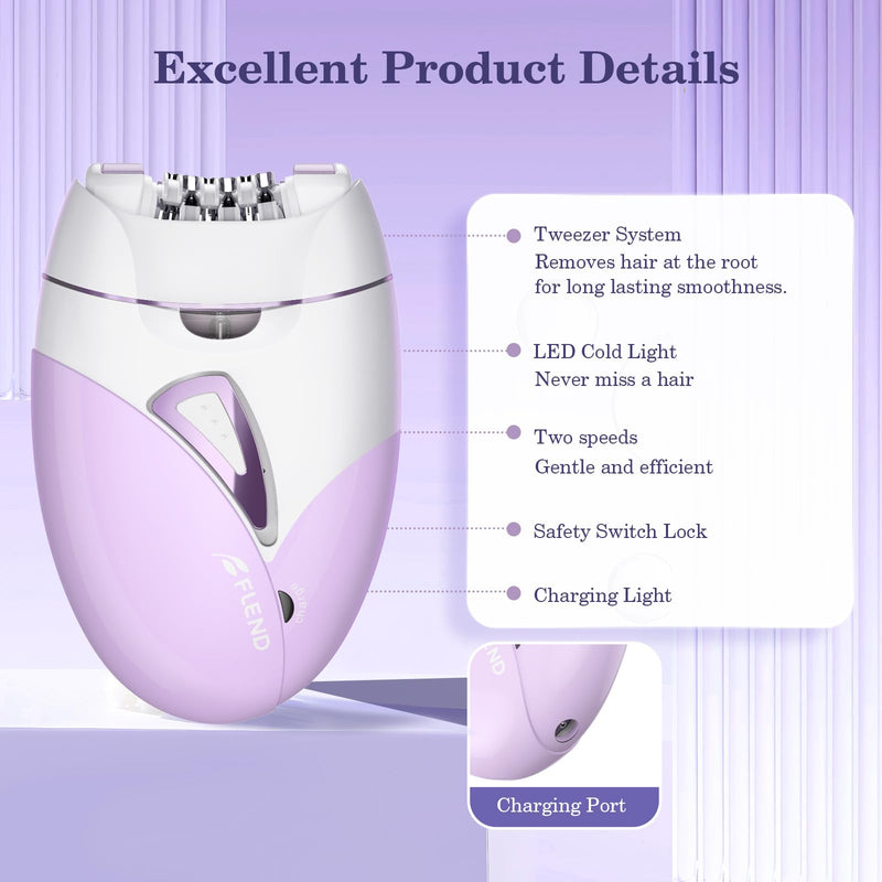 Epilators, 2-Speed Painless Smooth Glide Epilator for Women, Cordless Rechargeable Facial Hair Removal Epilator, Hair Removal Device for Women's Face Legs Bikini Area Arms Legs Purple