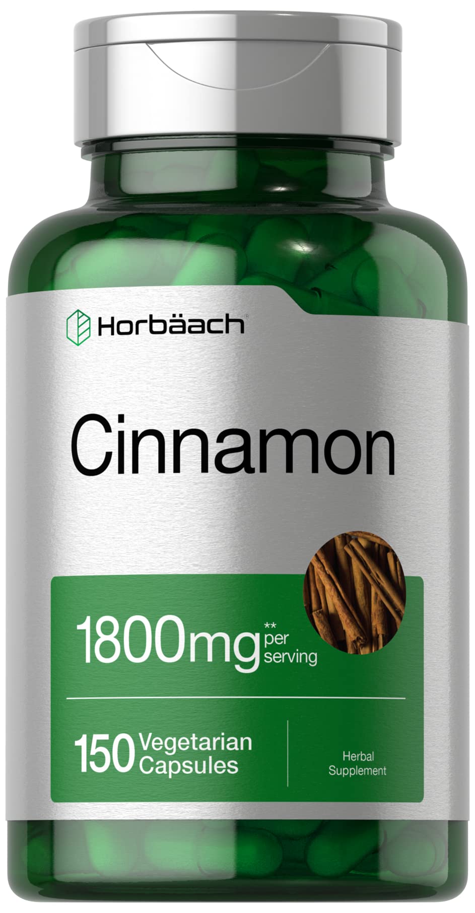 Horbaach Cinnamon Capsules 1800mg | 150 Count | Ceylon Cinnamon Supplement | Vegetarian, Non-GMO, Gluten Free