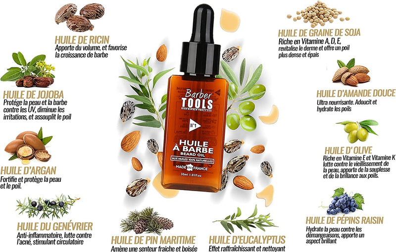[Australia] - ✮ BARBER TOOLS ✮ Cosmetic beard set - 30ml beard oil + beard balm 30ml + beard shampoo 80ml | For grooming and beard care - MADE IN FRANCE 