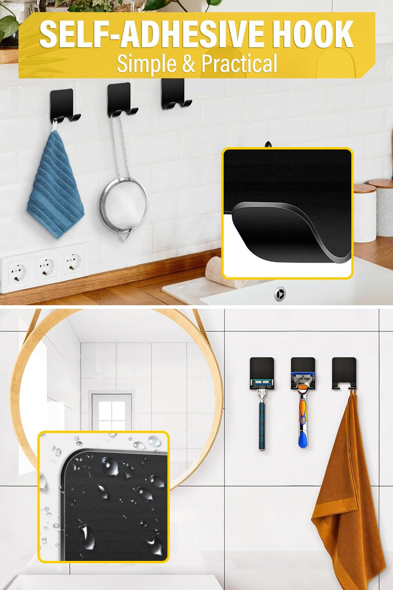 [Australia] - Caianwin Pack of 2 Razor Holder Shower Self-Adhesive Hooks Black Razor Holder Shower Stainless Steel Adhesive Hooks, Bathroom and Kitchen Towel Holder without Drilling 2 Pieces Black 