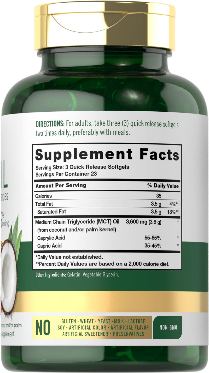 [Australia] - Carlyle MCT Oil Capsules | 3600mg | 70 Softgels | Keto Coconut Oil | with Caprylic & Capric Acid | Non-GMO and Gluten Free Supplement 