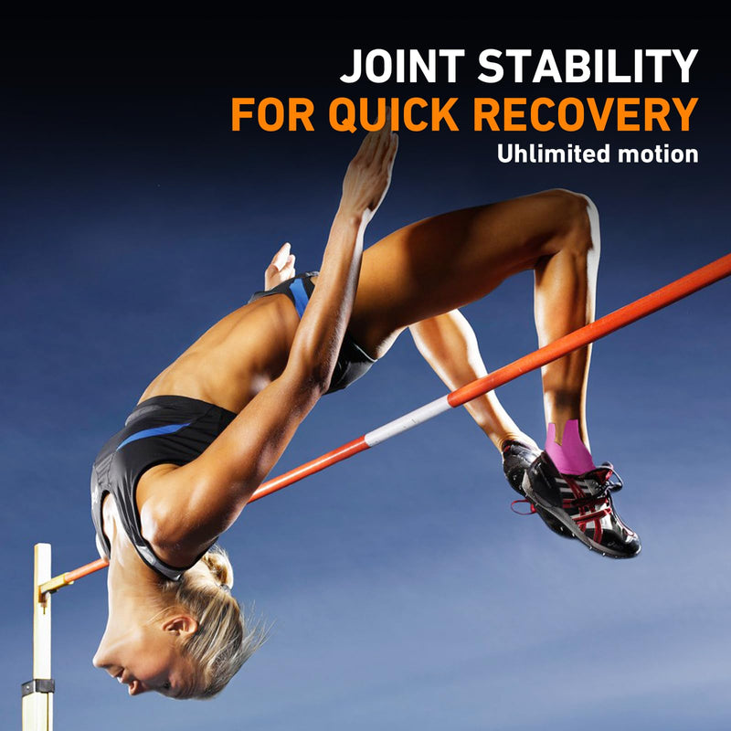 Kinesiology Tape for Ankle, KTQUICK 12 Count Ankle Tape Precut, Original Cotton Waterproof & Breathable, Enhance Elastic Kinesiology Athletic Tape for Ankle Support and Muscle to More Sports (Pink) Pink