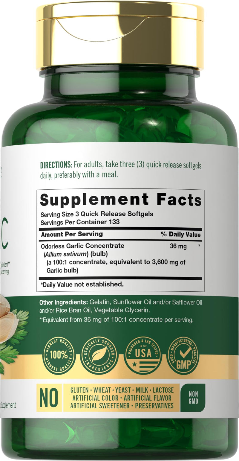 [Australia] - Carlyle Odorless Garlic Softgels 3600 mg | 400 Count | Allium Sativum Bulb | Non GMO, Gluten Free Supplement 