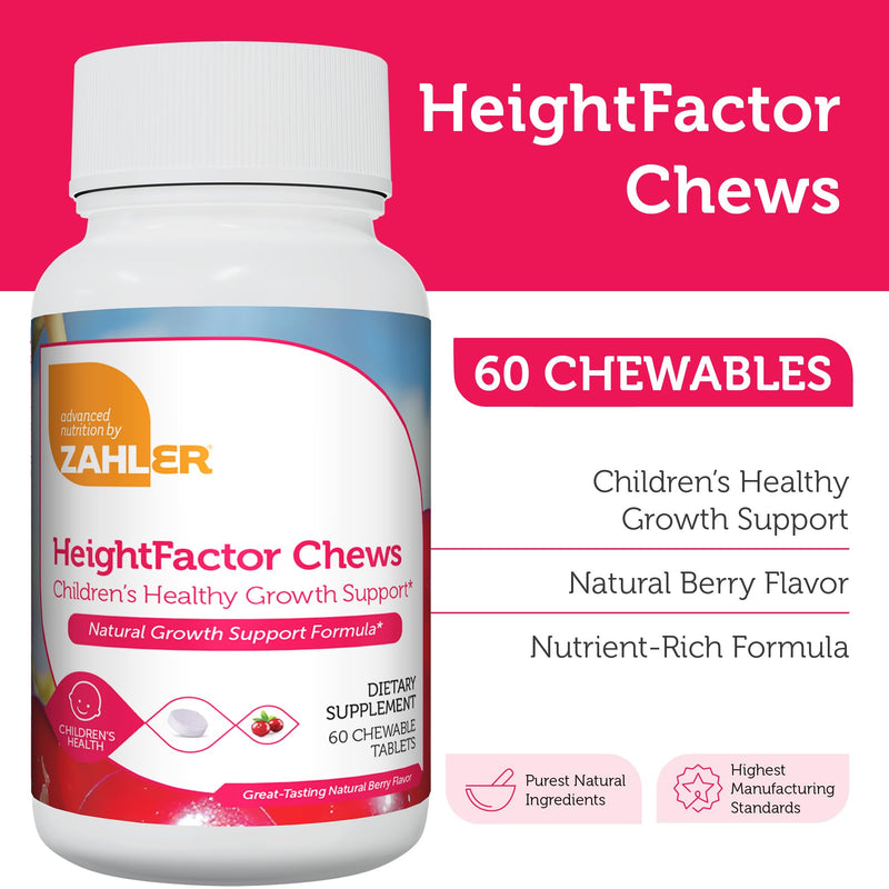 Zahler HeightFactor Chewable Tablets - Natural Kids Height Growth Supplement for Children Age 4+ Doctor Formulated Height Increase Maximizer to Grow Taller - Natural Growth Support Formula, 60 Count