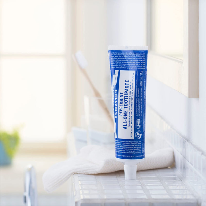[Australia] - Dr. Bronner’s - All-One Toothpaste Variety Pack - Peppermint & Spearmint, 70% Organic Ingredients, Fluoride-Free, Helps Freshen Breath, Vegan (5oz, 4-Pack) 5 Ounce (Pack of 4) 