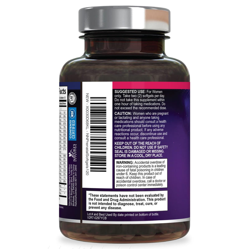 Prenatal Vitamins for Women with Folic Acid + Omega 3 DHA for Fetal Brain Development, Best Prenatal Vitamin Supplement, Daily Pregnancy Multivitamin Nutritional Support, Non-GMO - 120 Softgels 120 Count (Pack of 1)