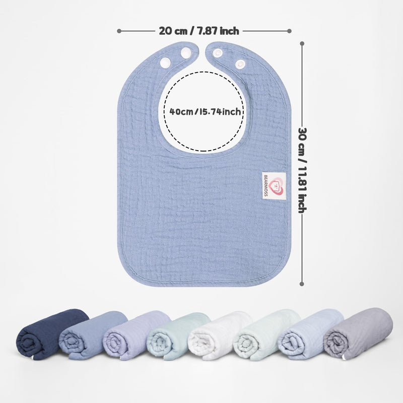 Muslin Baby Drooling Bibs 8 Pack, 100% Cotton Square Adjustable Bandana Bibs Gift for Baby Girls Boys Teething Drool Mint Iceberg