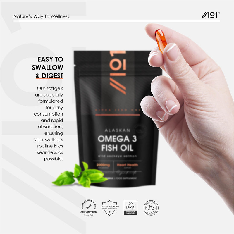 Alaskan Omega 3 Fish (Salmon) Oil 2000mg - Wild Caught Sockeye Salmon Oil 360mg EPA 240mg DHA - 90 Softgels - Resealable and Recyclable Pouch by Alpha01 1 count (Pack of 90)
