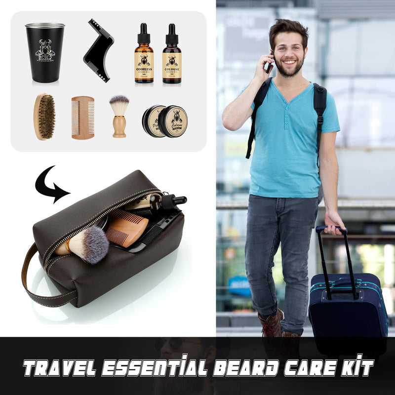 [Australia] - EXREIZST Beard care set for men, beard care set, with 2 beard oil, beard balm, beard comb, beard brush, beard stencils, cups, travel bag, suitable for birthday gifts for men, him, father, husband, brother, friend 
