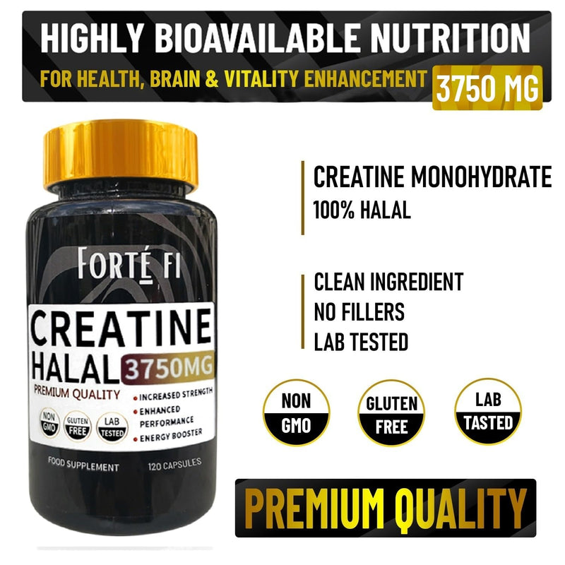 Halal Creatine Capsules | High Purity Supplement for Muscle Strength & Recovery | Halal Certified Creatine Nutritional Supplement | 120 Vegan Tablets
