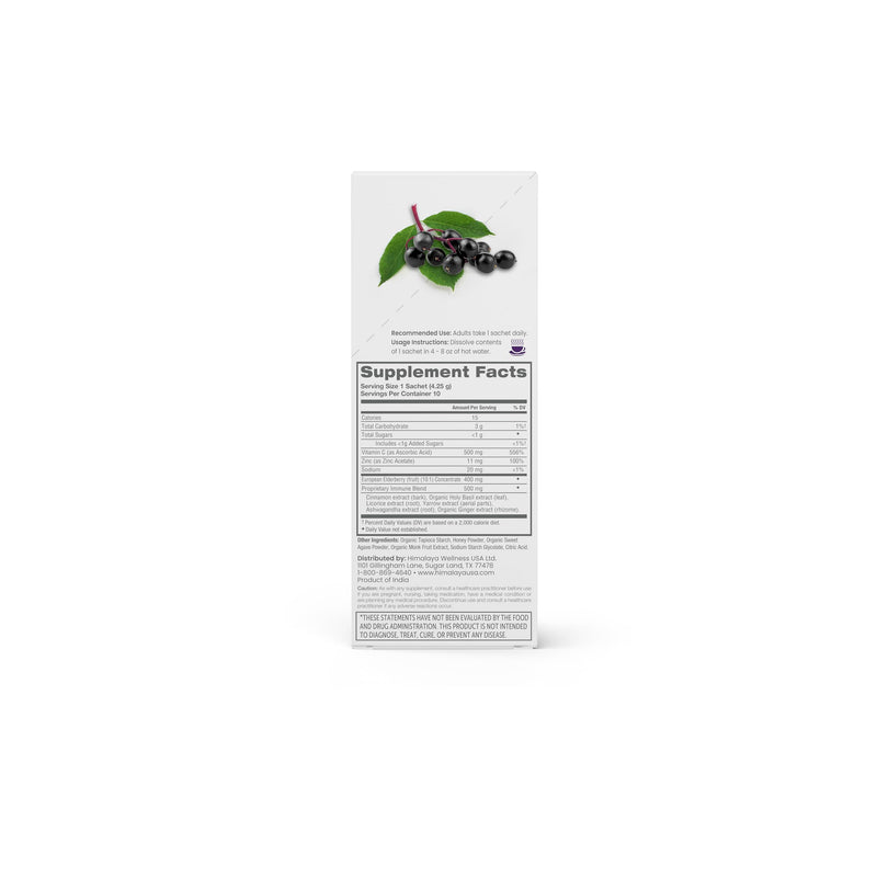 Himalaya Elderberry Immune Support Drink Mix with Vitamin C, 10 Packets | Easy To Mix Immune Supplement with Elderberry, Zinc, Vitamin C & Holy Basil, 0.15 oz Packets - Gluten Free, Caffeine Free