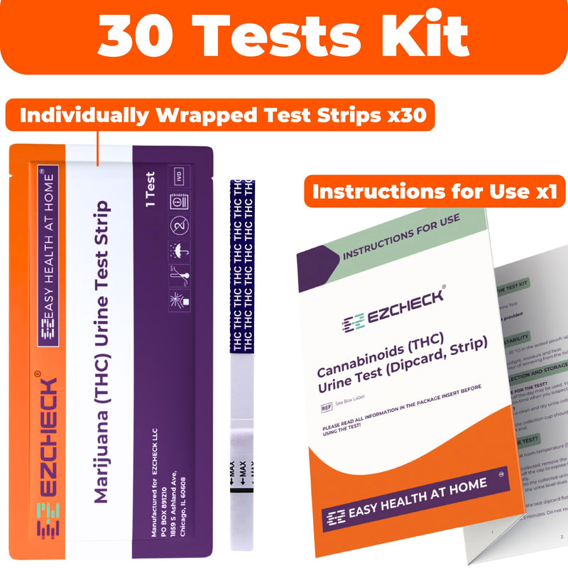 [Australia] - [30 Tests] EZCHECK® Highly Sensitive at Home Marijuana Drug Test Strip, THC Urine Drug Test, Easy Home Drug Test, 50 ng/ml - Fast Result in 5 mins - FSA/HSA Eligible 30 