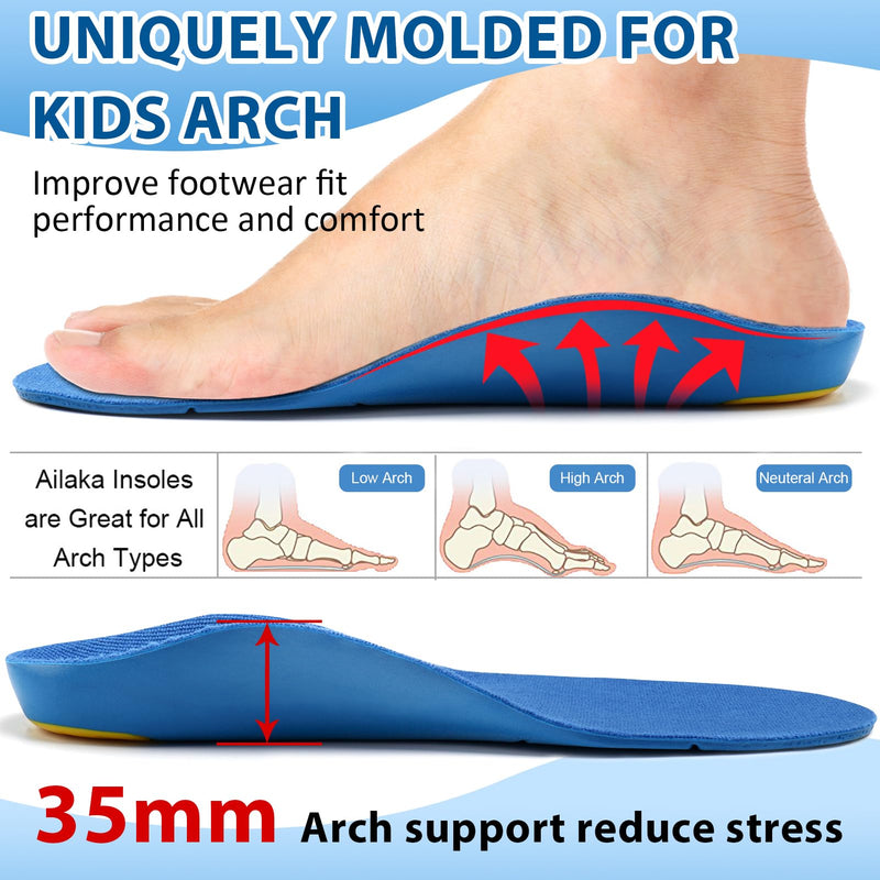 [Australia] - Ailaka Orthopedic Insoles Children, Orthopedic Shoe Insoles Children for Flat Feet, Heel Spurs, Plantar Fasciitis, Metatarsalgia Blue 37-39 EU 25.1cm 