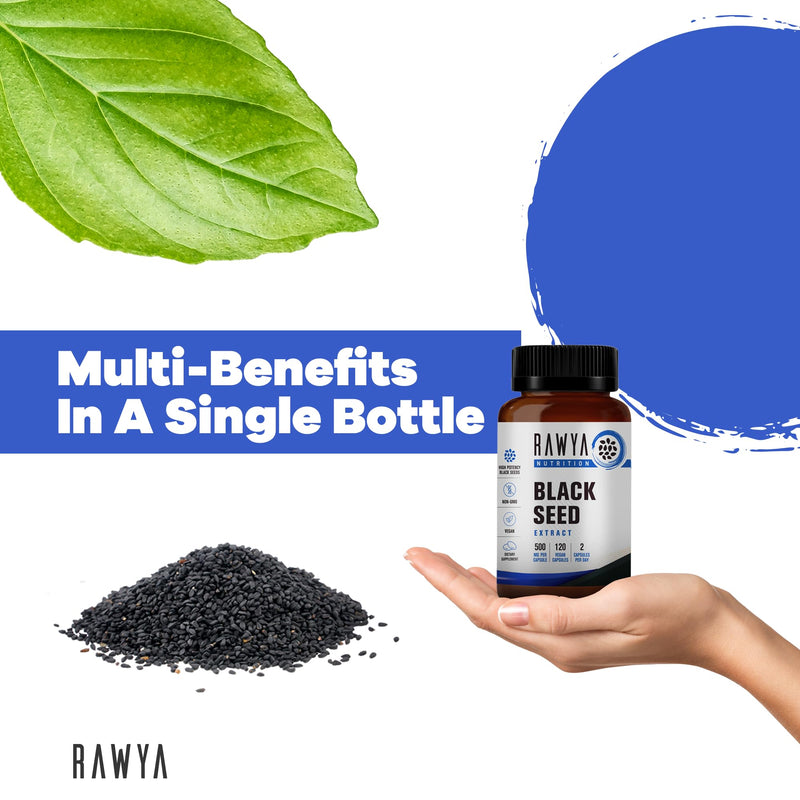 [Australia] - Nutrition, Black Seed Extract, 120 Vegan Capsules, Nigella Sativa, Black Cumin Seed Powder, 500 mg Each Capsule, Supports Immune System, Joints, Hair Growth & Skin, Halal, Vegan 