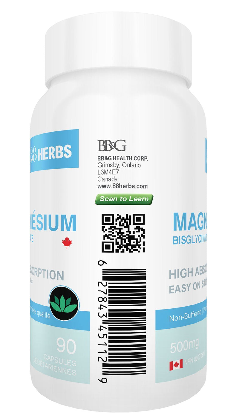 Magnesium Bisglycinate – Highest Absorption – Premium Grade – No Fillers – Non Buffered – 90 Veg Caps – 500mg Magnesium Bisglycinate per Cap (50mg Elemental Magnesium)