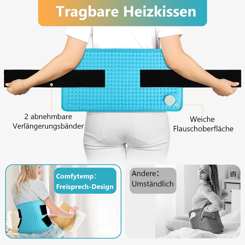 [Australia] - Comfytemp 9 heat levels heating pad with 1-9 hour automatic switch-off, 31 x 61cm heat pad with 2 Velcro straps, portable heat for back, shoulder, leg, arm, washable electric blanket with 2.7 m cable 61x31cm 