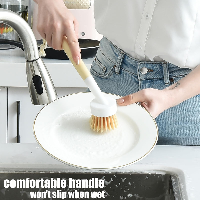 [Australia] - ALINK Dish Brush with Handle and 3 Replacement Heads, Pot and Pan Cleaning Scrub Brush for Kitchen, Sink, Stove, Cast Iron Scrubber Dish Brush with 3 Replacement Heads 
