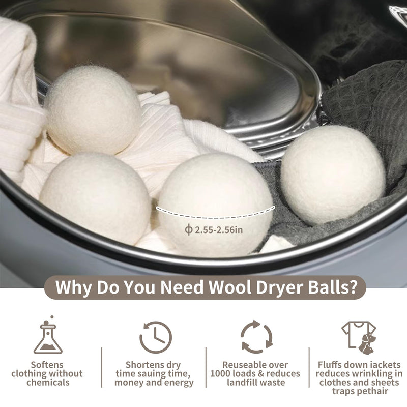 [Australia] - Wool Dryer Balls, Wool Balls for Dryer, Laundry Balls for Dryer Reusable 6P Reducing Clothing Wrinkles,Saving Drying Time and Fabric Fluffier Off White 