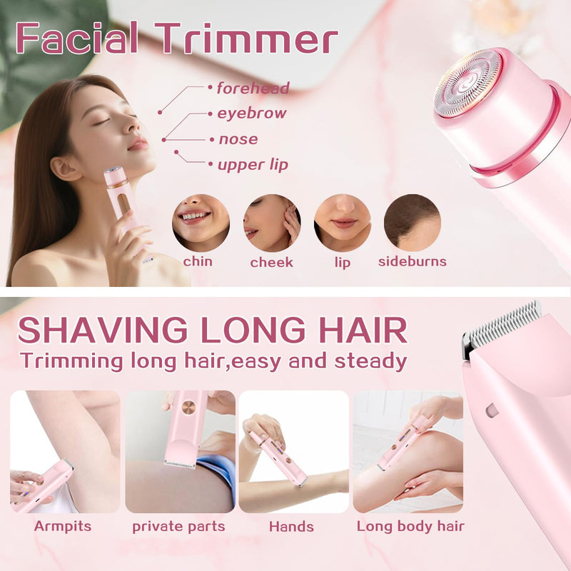 [Australia] - 2026 Upgrade Bikini Trimmer for Women, 2 in 1 Dual Head Electric Shaver with LED Display, IPX7 Waterproof Body Pubic Hair Trimmer Rechargeable Electric Razor for Armpit Leg Body Facial Wet & Dry Use 