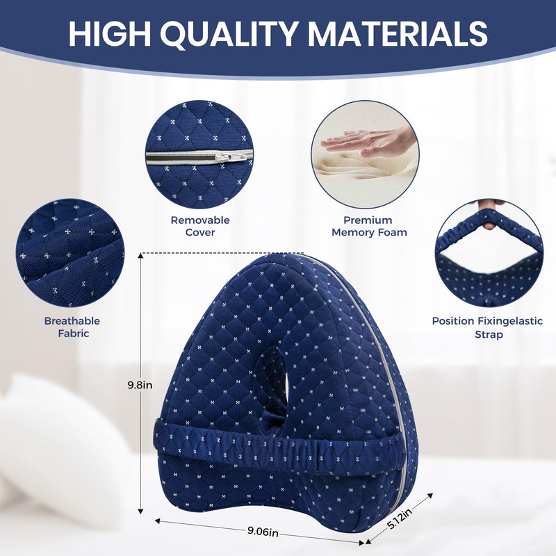 Knee Pillow for Side Sleepers, Alignment Pillows for Side Sleepers, Memory Foam Leg Pillow with Sleeping. Foam Support Pillow for Soothing Pain Relief for Sciatica - Adjustable Strap（Navy） Navy