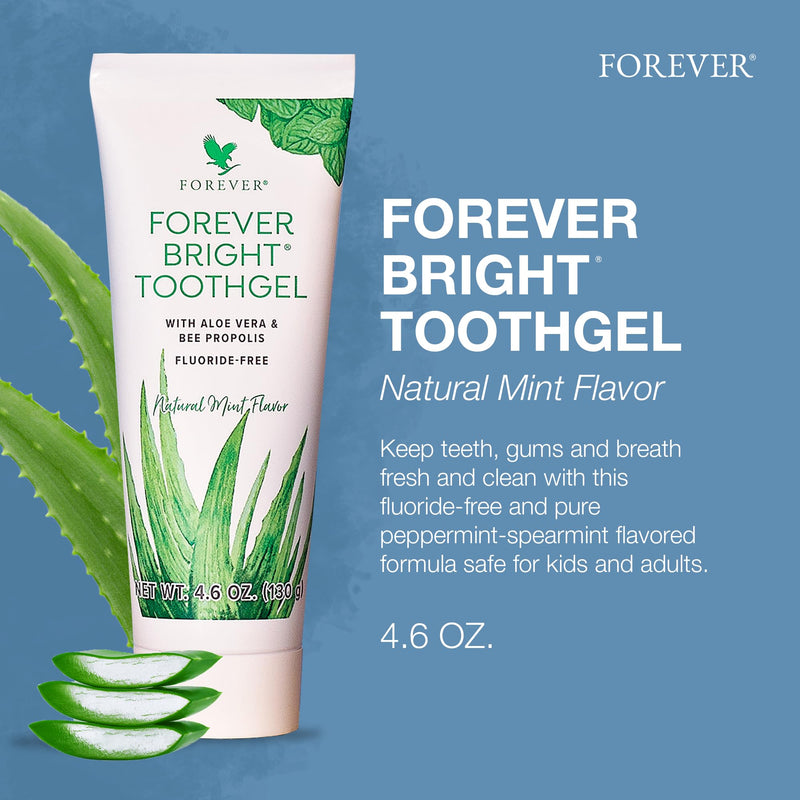 [Australia] - Forever Living - Bright Toothgel, Fluoride-Free Aloe Vera Gel with Bee Propolis, Peppermint-Spearmint Flavor, 4.6 oz, 2 Pack Mint 4.6 Ounce (Pack of 2) 