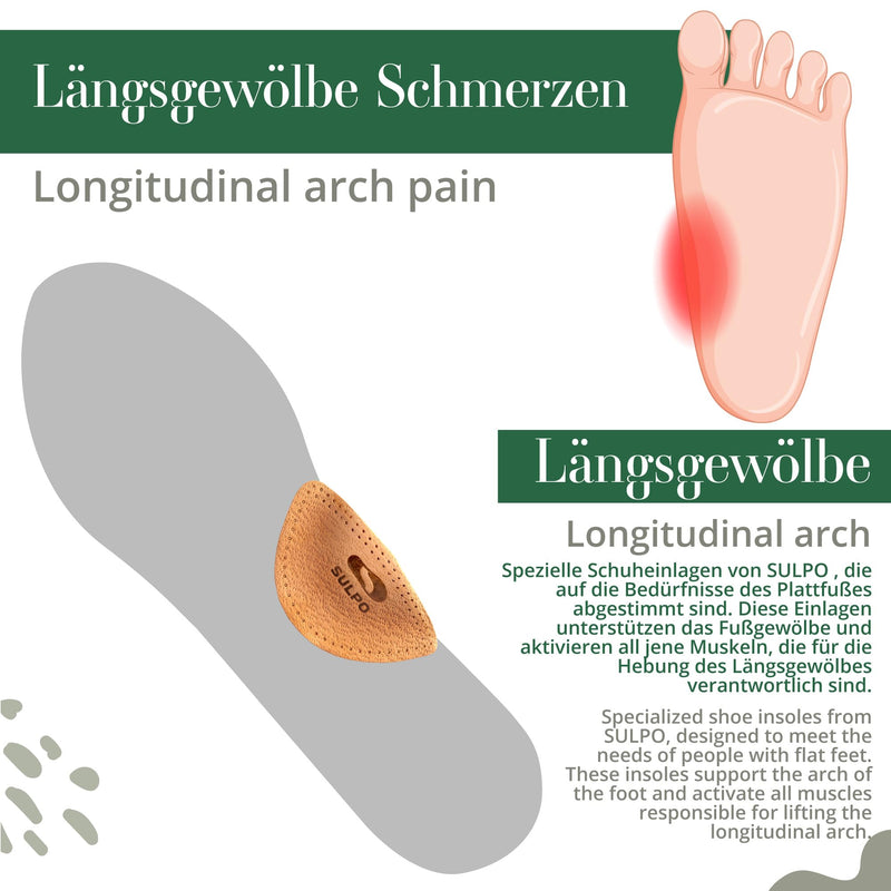 [Australia] - SULPO Orthopedic wedge insoles - leather insoles for flat feet - splayfoot insoles - splayfoot insoles - longitudinal arch support - metatarsal pad - arched arch wedge - 35-37 