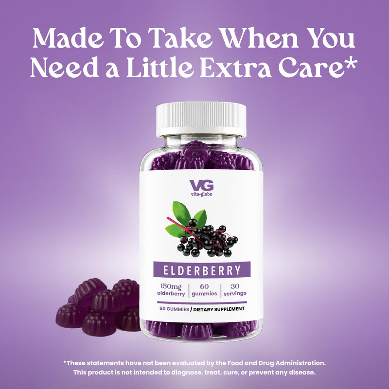 Elderberry Gummies with Vitamin C, Zinc, Immune Support Vegan | Sambucus Elderberry Extract, Daily Booster, Chewable Adult Vitamins, Non-GMO, 60 Gummies 60 Count (Pack of 2)